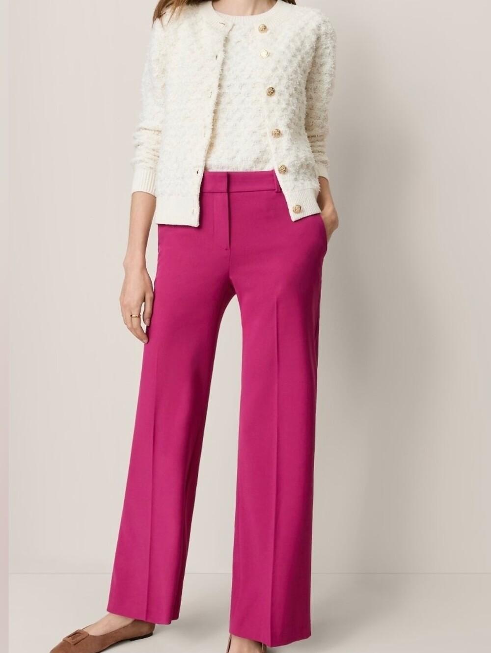 NWT Ann Taylor Jayne Straight Leg Trousers Berry Splash Sz 2